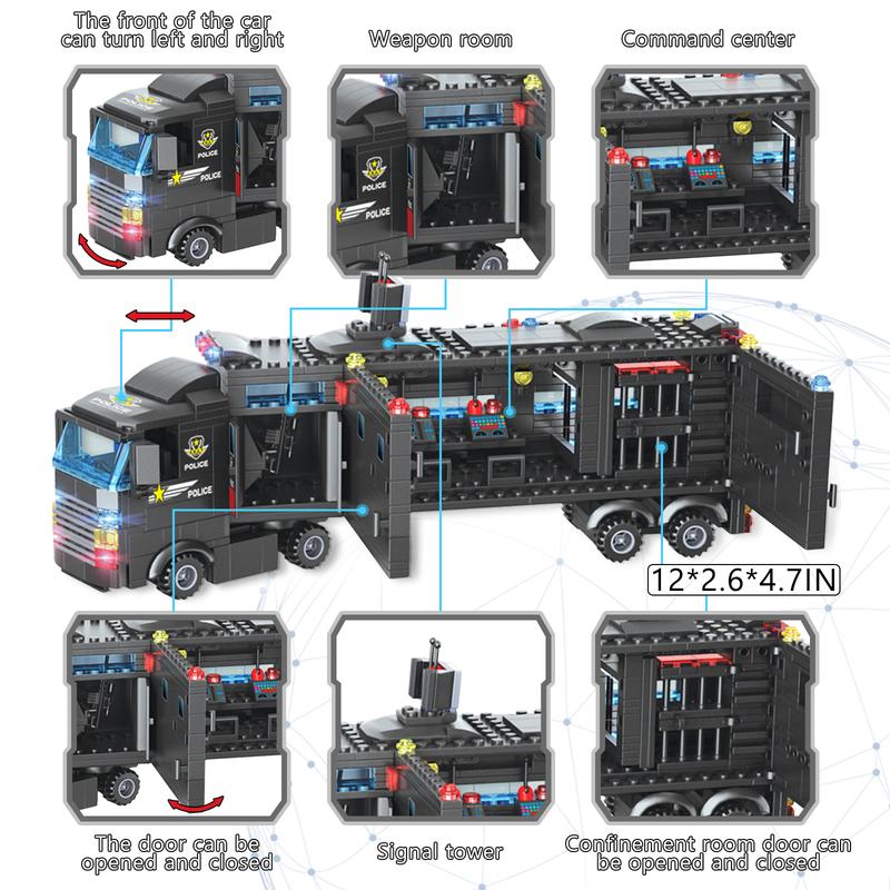 City Police Station Building Kit-SWAT Police Mobile Command Center Truck, Helicopters Building Blocks Toy, Best Learning & Role Play Swat Toy Gift for Boy and Girl Age 6-12