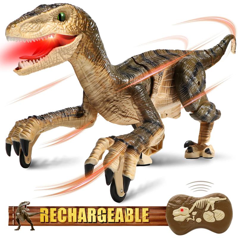 RC Dinosaur Animaltoy, Electronic Walking Robot Dinosaur Jurassic Velociraptor Toy with Light & Roaring Sound for Kids Christmas Gift