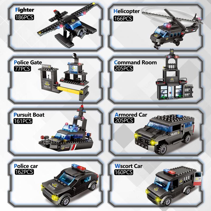 City Police Station Building Kit-SWAT Police Mobile Command Center Truck, Helicopters Building Blocks Toy, Best Learning & Role Play Swat Toy Gift for Boy and Girl Age 6-12