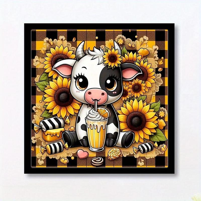 DIY Artificial Rhinestones Arts Painting Kit Without Frame, Cow Animals Pattern DIY Painting, Handmade Craft Wall Art Decoration