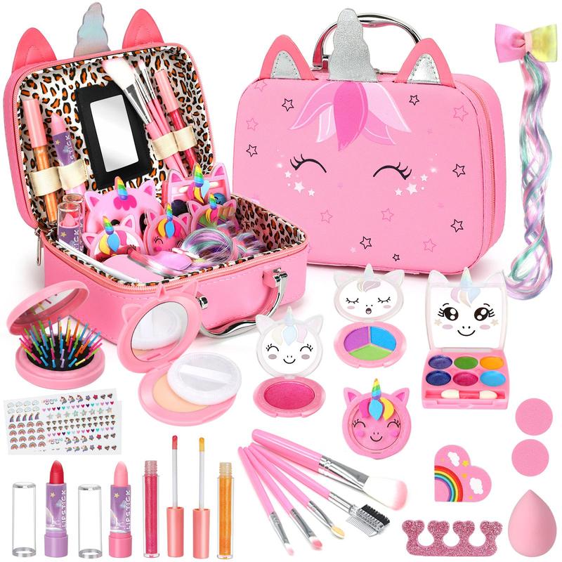 Washable Makeup Toy, 1 Set Girls Makeup Kit for Children, Simulation Makeup Toy with Storage Bag, Pretend Play Makeup Toy, Birthday Gift