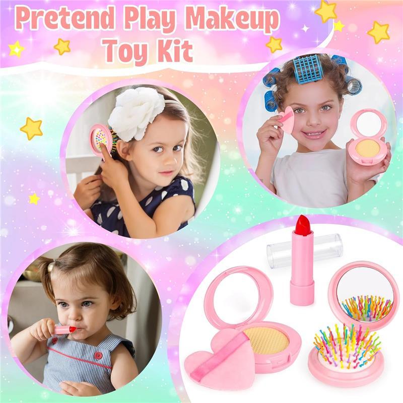 Christmas gift 35PCS Little Girl Purse Toy Set with Pretend Makeup, Princess Birthday Theme for Age 2-6 Girls, Pink