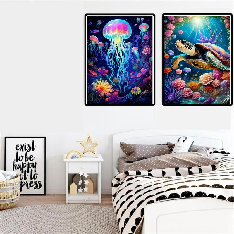 4 Pack Sea Animals Diamond Painting Kits for Adults, 5D Diamond Art Kits for Beginner DIY Full Drill Diamond Dots Crystal Craft Kits for Home Wall Decor Gifts 11.8x15.7 inch