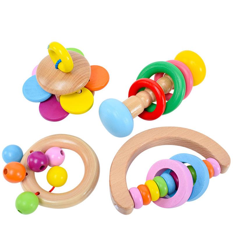 Montessori Wooden Toys Wooden Rainbow Music Rattles Sand Hammer Enlightenment Wood Puzzle Educational Toys For Children