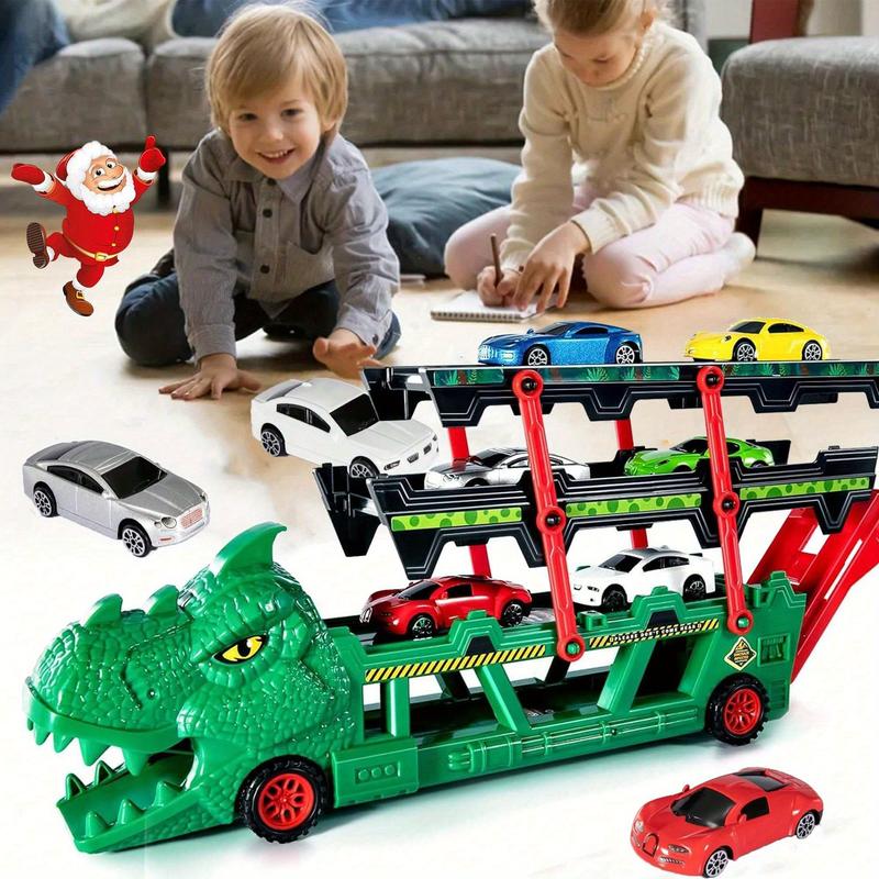 Dinosaur Transporter with 6 die-cast alloy racing cars with 4 levels and launchers makes a great Christmas birthday gift for kids!