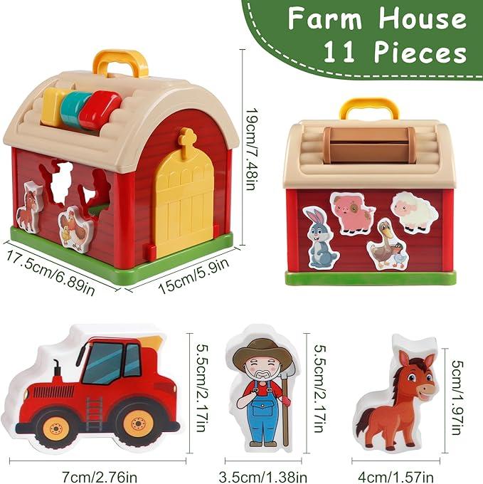 Premium Farm Animal Toys, Upgraded Portable Kids Barn Toy Set (11 Pieces ), Early Learning Shape Sorting and Stacking Montessori Toys, Christmas Birthday Easter Gifts for Toddlers and Kids Ages 1+