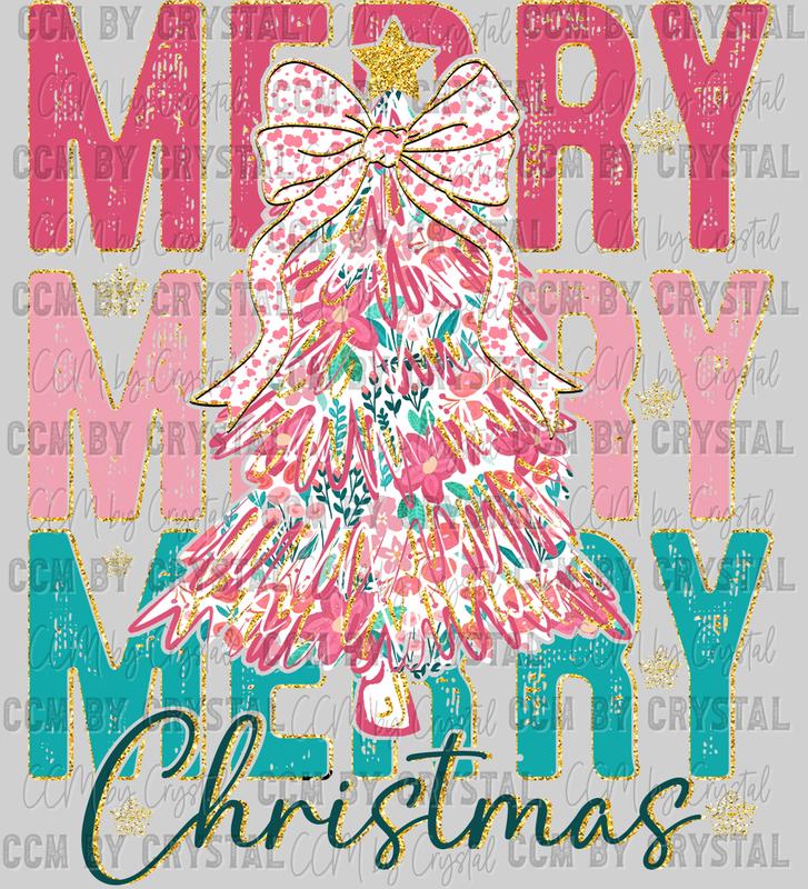 Christmas Merry Stacked Faux Glitter Ready to Press DTF Transfer for T-Shirts - Ready to Press Sublimation CCMbyCrystal