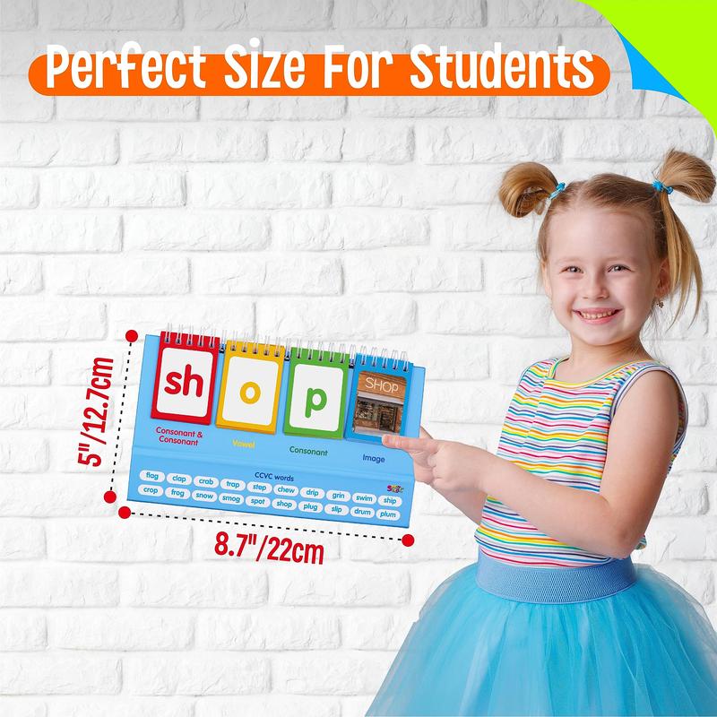 CVCC & CCVC Flip Charts, 40 Words Builder Phonic Games Freestanding Flip Chart Manipulative Spelling Toy Educational Learning Tool for Student Teacher School Supplies