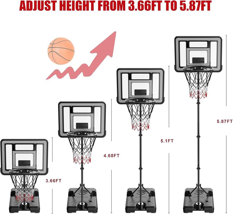 Basketball Hoop with Stand, 3.66-5.7 FT Adjustable Height Basketball Hoop with  Scoreboard and LED Light, Indoor Outdoor Backyard  Game Gifts Toys for 3 4 5 6 7 8