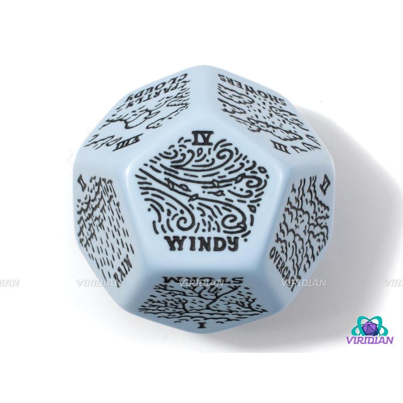 Weather Generator Die 2.0 | D&D Climate Dice, Sunny, Clear, Cloudy, Rainy, Storms, Improv, Tarot-Design, 30mm | Acrylic Giant D12 (1)