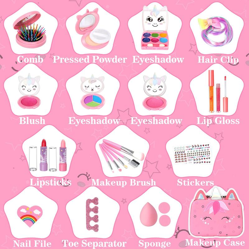 Washable Makeup Toy, 1 Set Girls Makeup Kit for Children, Simulation Makeup Toy with Storage Bag, Pretend Play Makeup Toy, Birthday Gift