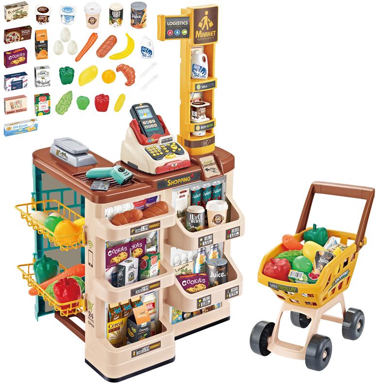 deAO Supermarket Set Role Play Superstore Shop Toys Supermarket with Light, Sound, Shopping Cart and Accessories Included