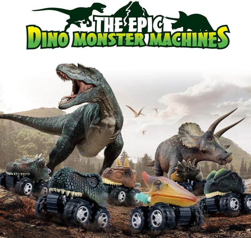 Pull Back Dinosaur Car Toys 4 Pack Dino Toys for 3 Year Old Boys and Toddlers T-Rex Dinosaur Games Monster Trucks