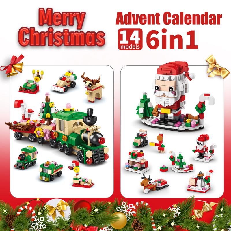 Christmas Building Advent Calendar 2024 for Kids Adults 14 Days Christmas House Building Blocks Countdown Calendar Gift, with 14 Models & 14-in-1 Surprise Blocks Ages 6+