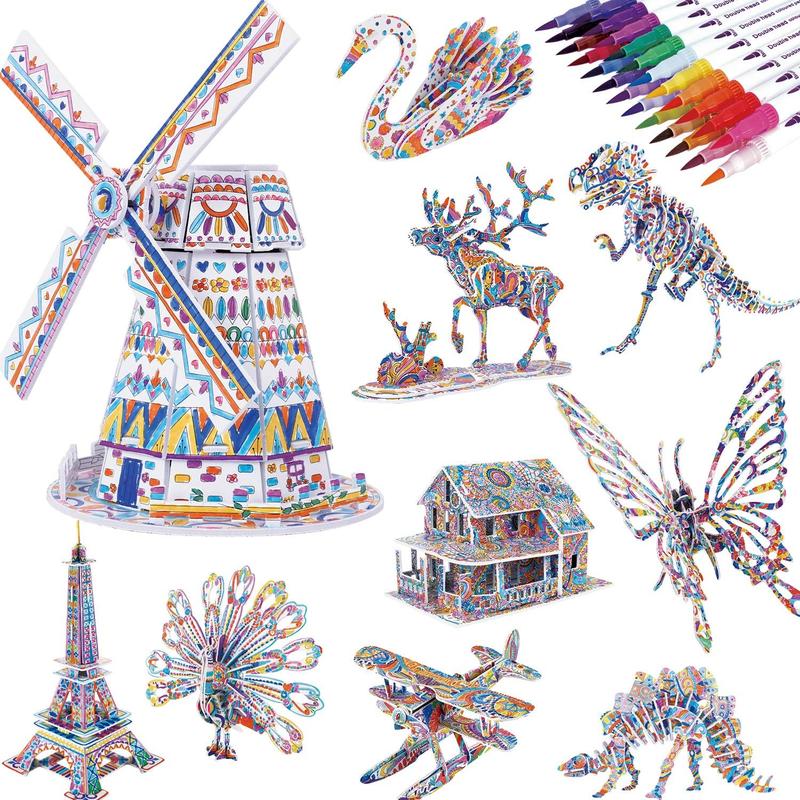 3D Coloring Puzzle Set, Arts and Crafts for Girls and Boys Age 6 7 8 9 10 11 12 Year Old, Fun Educational Painting Crafts Kit with Supplies for Kids, Birthday Toy Gift for Kids