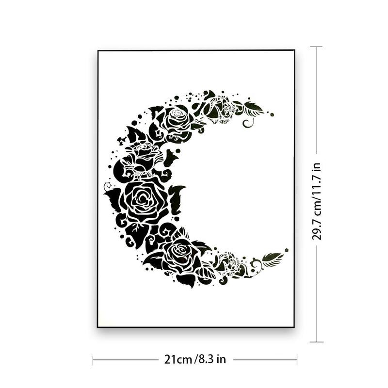 Moon & Rose Pattern Hollow Painting Template, 1 Count DIY Painting Stencils, Decorative Art Supplies for Crafts Wall