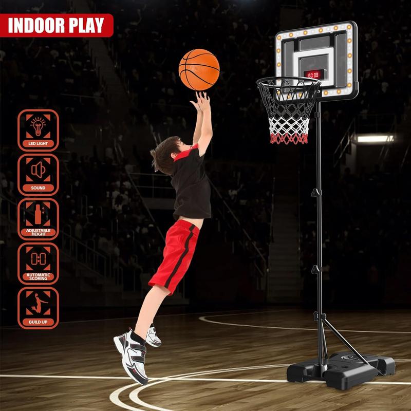 Basketball Hoop with Stand, 3.66-5.7 FT Adjustable Height Basketball Hoop with  Scoreboard and LED Light, Indoor Outdoor Backyard  Game Gifts Toys for 3 4 5 6 7 8