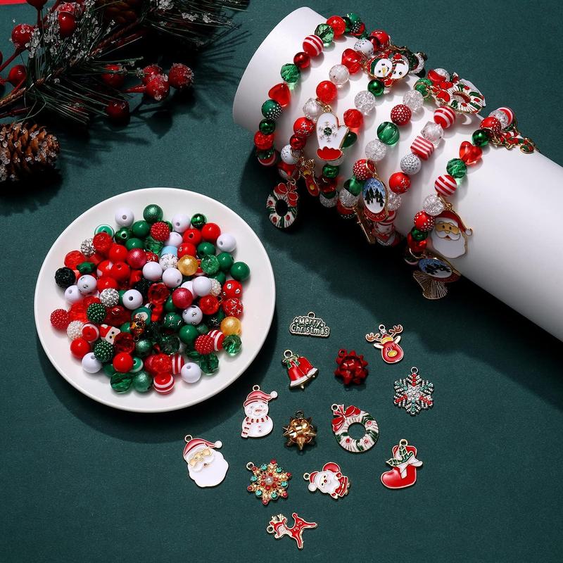 2400 count+ Christmas Beads for  Making, Enamel Christmas Charms Bulk, Red Green Christmas Clay Rhinestone Crystal  Loose Beads Letter Spacer Beads for Bracelet Necklace Making DIY Crafts