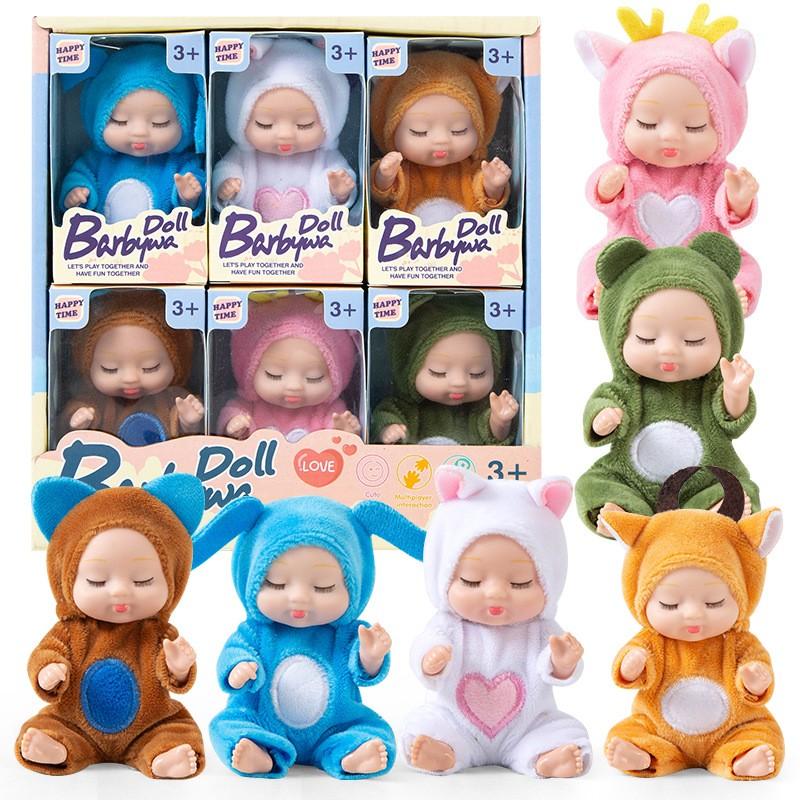 Christmas 6pcs set Mini Animal & Insect Shaped Cute Reborn Doll, Sleepy Doll, Children's Toy Gift Box