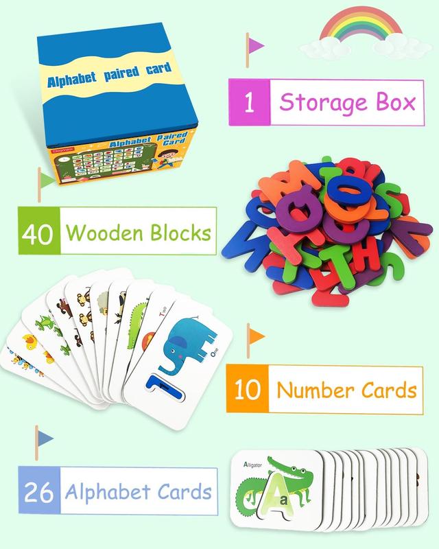 Number and Alphabet Flash Cards for Toddlers 3-5 Years, ABC Montessori Educational Toys Gifts for 3 4 5 Year Old Preschool Learning Activities, Wooden Letters Animal Flashcards Puzzle Game