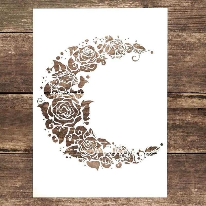 Moon & Rose Pattern Hollow Painting Template, 1 Count DIY Painting Stencils, Decorative Art Supplies for Crafts Wall