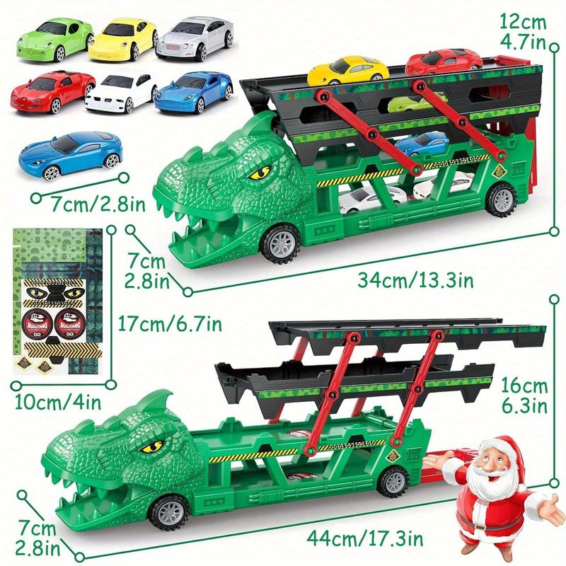 Dinosaur Transporter with 6 die-cast alloy racing cars with 4 levels and launchers makes a great Christmas birthday gift for kids!