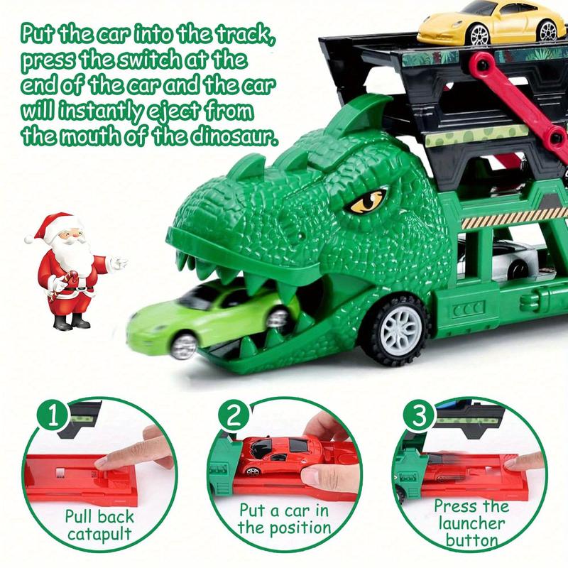 Dinosaur Transporter with 6 die-cast alloy racing cars with 4 levels and launchers makes a great Christmas birthday gift for kids!