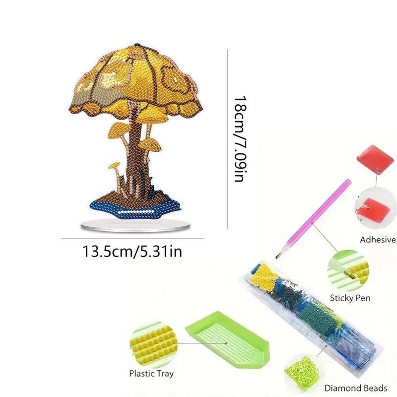 Mushroom Pattern Diamond Art Colorful Painting Desktop Ornament Summer Gift, Diy Decorative Diamonds Arts Colorful Painting Ornament, DIY Kits for Teens