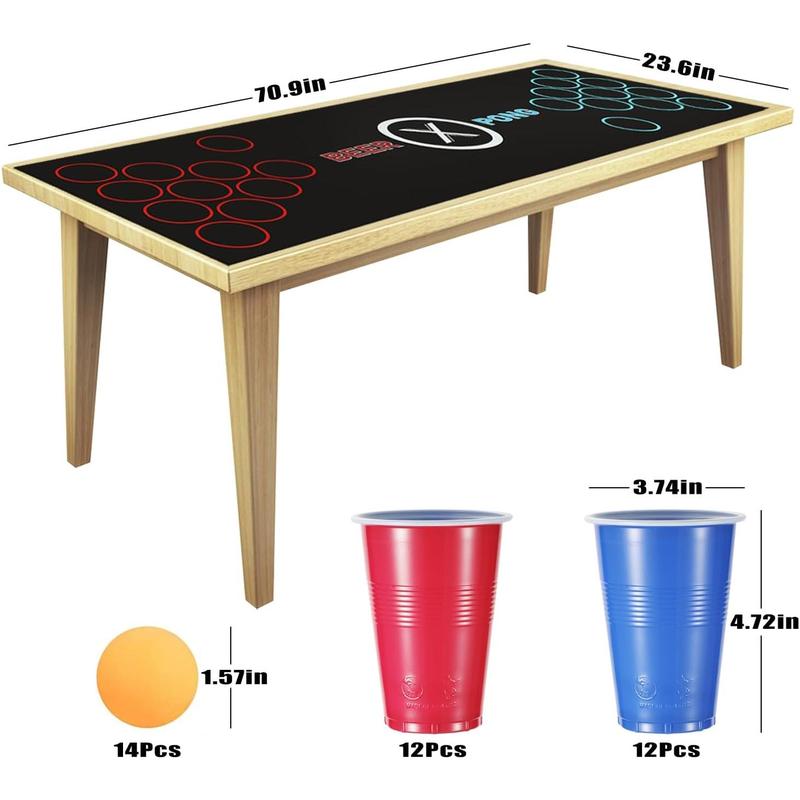 71 * 23in Beer Pong Table Mat, Beer Pong Set for Drinking Games, 14 * Beer Pong Balls, 24 * Reusable Plastic Beer Pong Cups, Party Festivals Fun Drink Games for Adults.