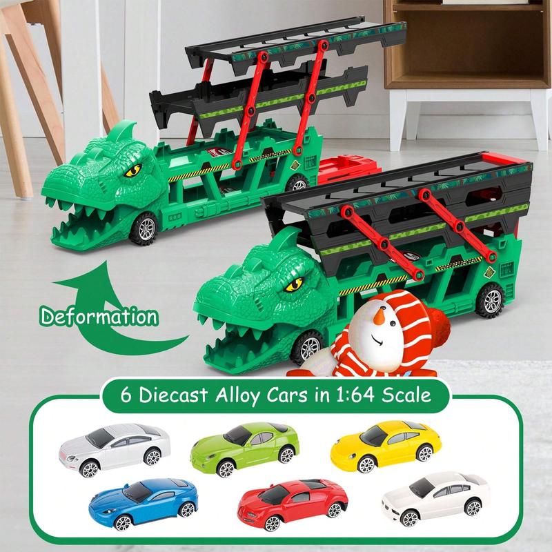 Dinosaur Transporter with 6 die-cast alloy racing cars with 4 levels and launchers makes a great Christmas birthday gift for kids!