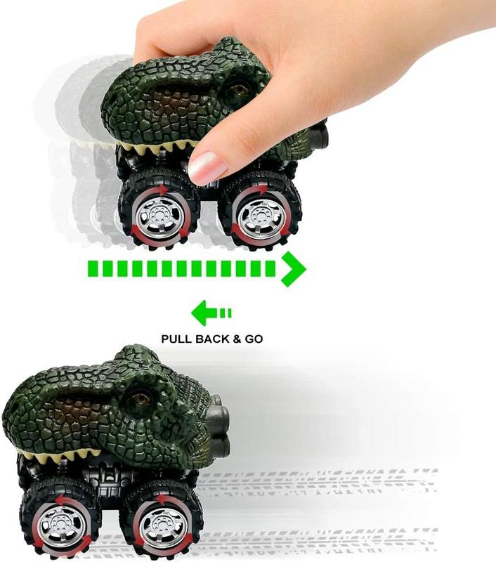 Pull Back Dinosaur Car Toys 4 Pack Dino Toys for 3 Year Old Boys and Toddlers T-Rex Dinosaur Games Monster Trucks