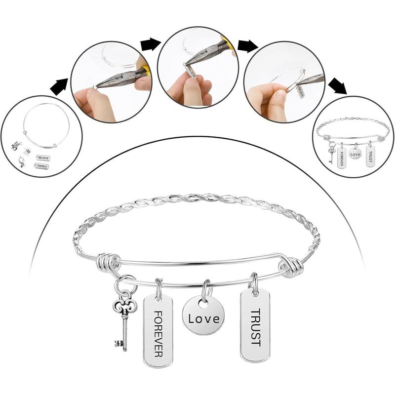 363 Pcs Charm Bracelet Making Kit Bangle Bracelets DIY Kit, 17 Pcs Silver Expandable Wire Bangles, 146 Pcs Charms Pendants, 200 Pcs Open Jump Rings for Christmas Women Jewelry Making