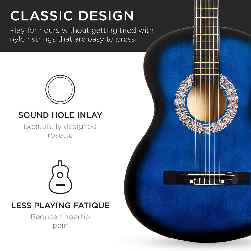 Beginner Acoustic Guitar Starter Kit w  Gig Bag, Strap, Strings - Blueburst - Zini US