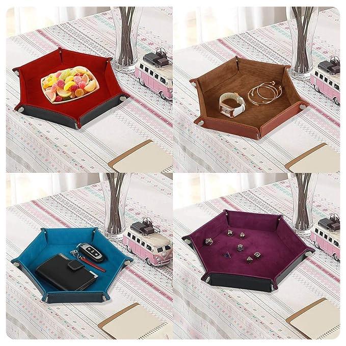 2 Pcs Velvet Cloth Dice Tray Foldable Storage Box, Dice Tray PU Leather Dice Trays (PINK&PURPLE)