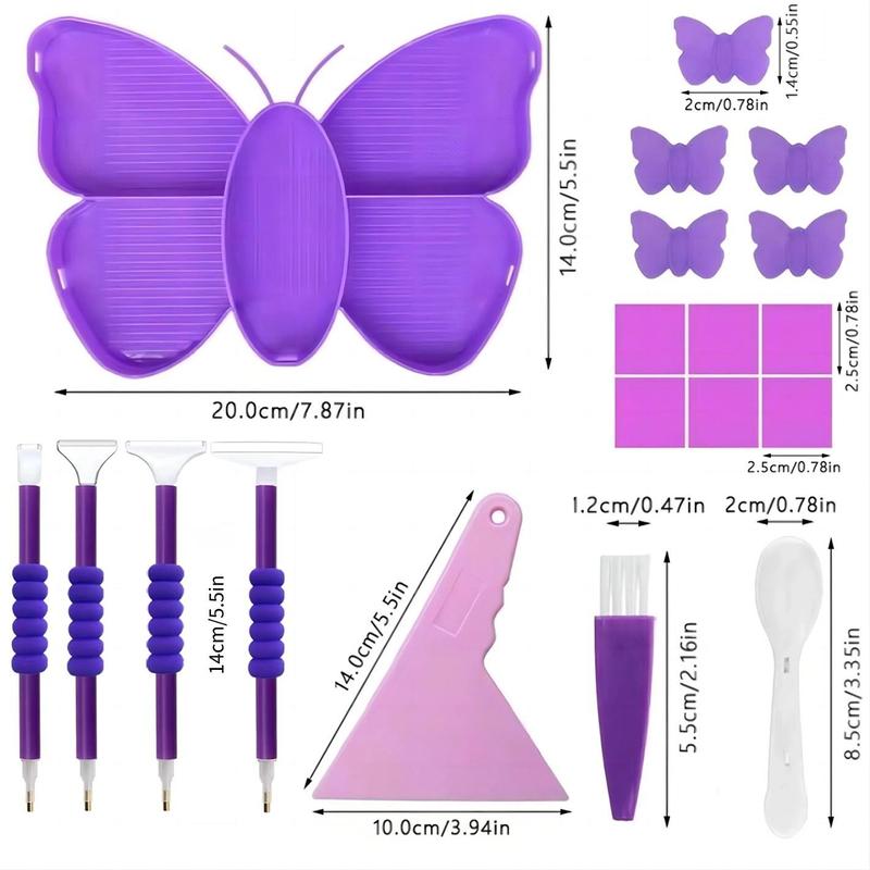 DIY Rhinestones Arts Colorful Painting Tool Set, 1 Set Colorful Painting Storage Tray & Painting Pen & Brush & Scraper & Wax, Butterfly Sieve Drill Disk Tool Set