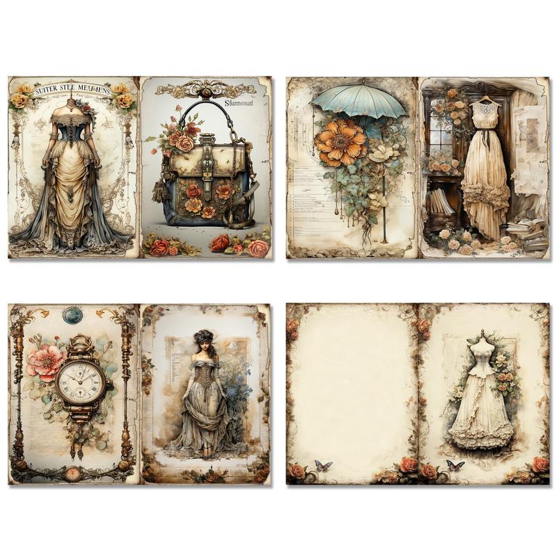 Vintage Victorian Lady Pattern Decorative Craft Paper, 16sheets Pack Aesthetics Decorative Paper For DIY Scrapbook Gift Wrapping, Mother's Day Gift