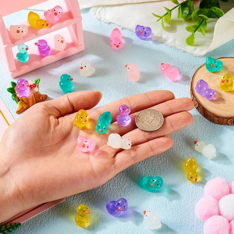 Random Color Luminous Mini Resin Duck, 30 50pcs Glow in The Dark Animals Dollhouse Figurine, Assorted Cute Cabochons Small Glowing Toys, DIY Charms Ducks Ornaments for Garden Craft Landscape