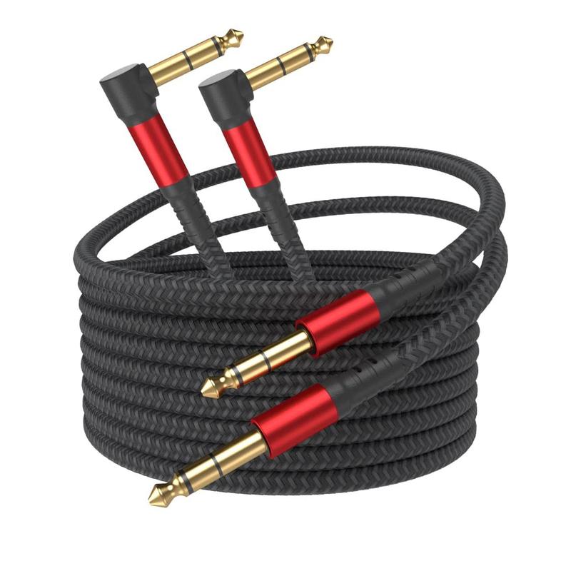 1 4 Inch Cable TRS Guitar Cable 10 ft 2-Pack, Instrument Cable Guitar AMP Cord Straight to Right Angle 6.35mm Male to Male Stereo Audio Cable for Electric Guitar, Bass, Amplifier, etc.