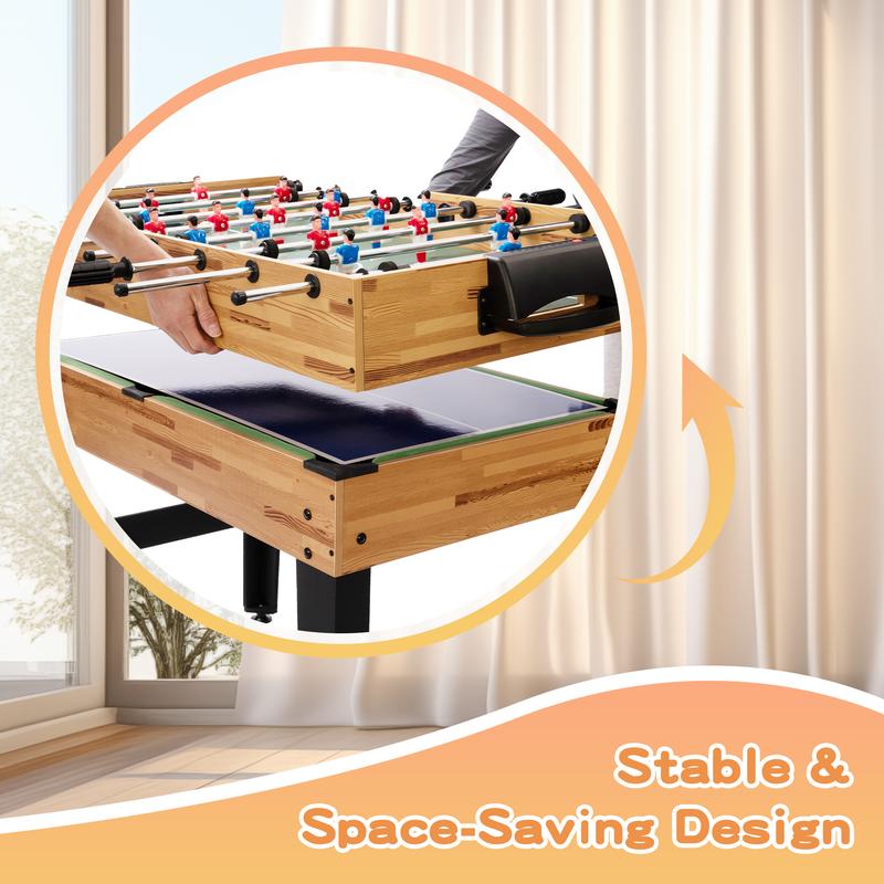 SULIVES 2x4ft 13-in-1 Combo Game Table Set for Home, Combination Tables for Game Room, Friends & Family w Hockey, Football, Billiards, Ping Pong, Shuffleboard, Chess, Checkers, Backgammon, Ring toss mini basketballhoop desk bowling basketballhoop fidget