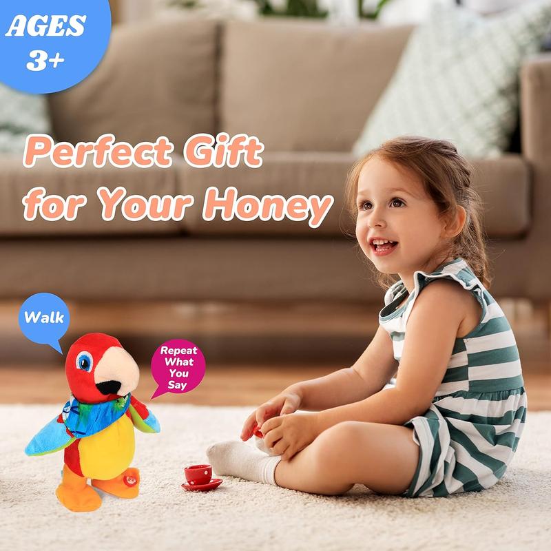 Talking Parrot Repeats What You Say Walking Electric Interactive Animated Toy Speaking Plush Buddy Gifts for Toddlers Birthday Festival Holiday, 8''