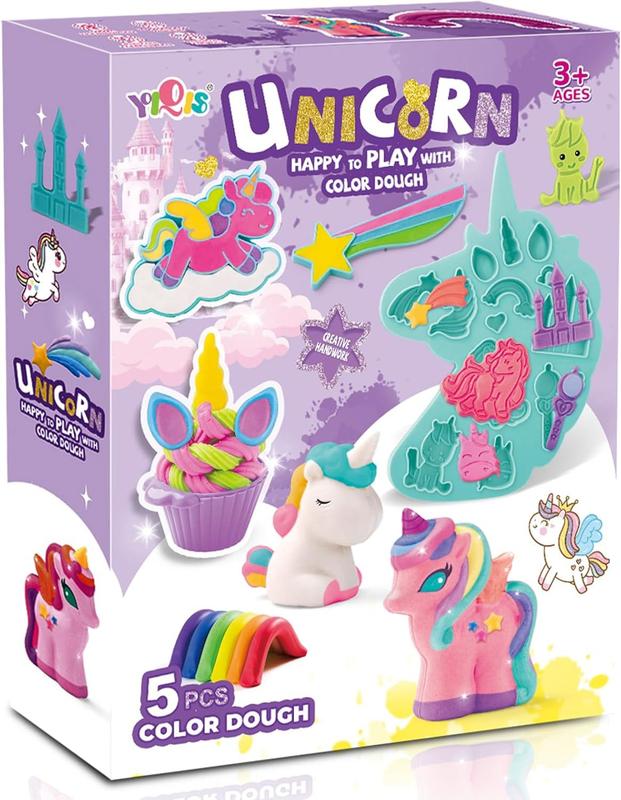 Playdough Sets for Kids Ages 4-8,Unicorn Theme Modeling 6 Unicorn Tools and 5 Colors Dough,Playdough Toys Gift for Boys and Girls