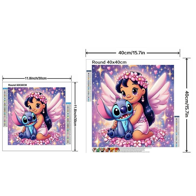 Cartoon Lilo & Stitch Pattern Diamond Arts Colorful Painting Kit, DIY 5D Diamond Arts Crafts without Frame, Wall Art Decorations for Home