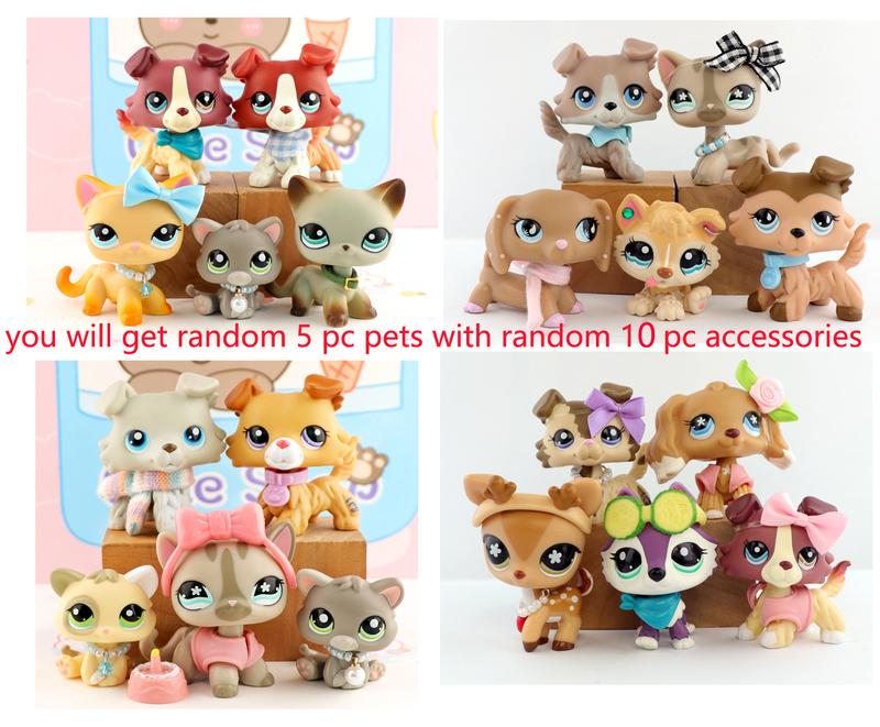 littlepeta 5 Random Pets and 10 Random Accessories miniature cat and dog figures Pets and Accessories Set