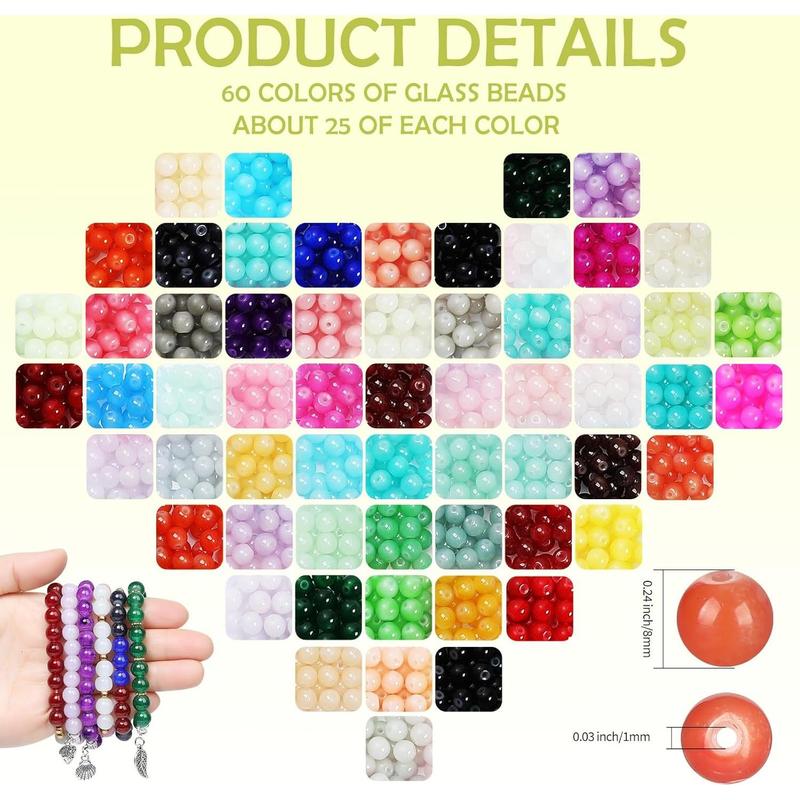 2005 count 60 Colors Glass Beads for  Making 8mm Glass Beads for Bracelets Round Beads Bracelet Making Kit for DIY Crafts Gifts Suitable for Women Adults Birthday Party