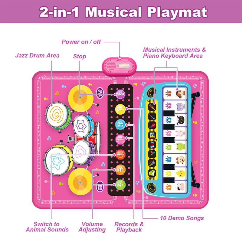 Baby Floor Musical Piano Keyboard Mat and Drum Mat Toy for 1 2 3 4 5 Years Old