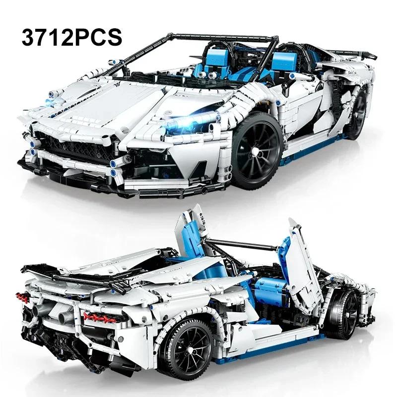 1:8 White Technic Racing Car Building Blocks 3712pcs Technical Sports Racing Car Model Vehicle Assemble Bricks Toys Gift For Adult diy hobby with box