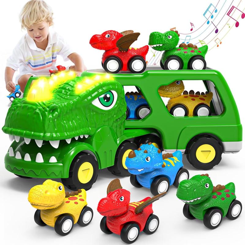 Toddler Car Toys for 1 2 3 4 5 Year Old Boy, 5-in-1 Dinosaur Vehicle Trucks Toys for Toddlers 1-3 with Sounds & Lights Toys for Boys 4-7 Toys for Age 2-4 Dinosaur Toys for Kids 3-5