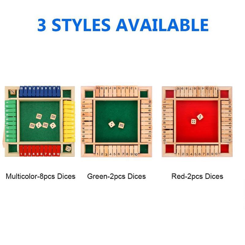 2024 Shut The Box Dice Board Game (2-4 Players) for Kids & Adults [4 Sided Large Wooden Board Game, 2 Dice + Shut-The-Box Rules] Smart Game for Learning Addition