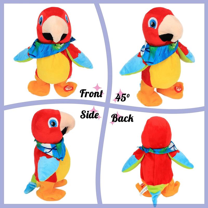 Talking Parrot Repeats What You Say Walking Electric Interactive Animated Toy Speaking Plush Buddy Gifts for Toddlers Birthday Festival Holiday, 8''