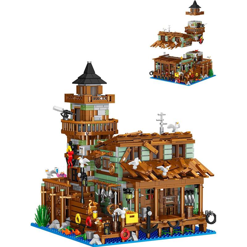 Lekebaby Fishing Village Store House Building Set, 1881 PCS Wood Cabin Mini Building Block Kit, STEM Architecture Toys, Birthday Gift for Adults Ages 8-14+ Teens magnetic blocks